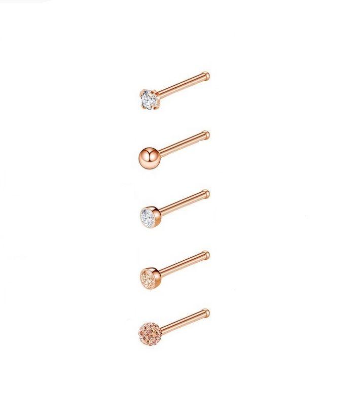 Set 5 Piercing Acero Quirúrgico Nariz chapado oro rosa Nostril-0