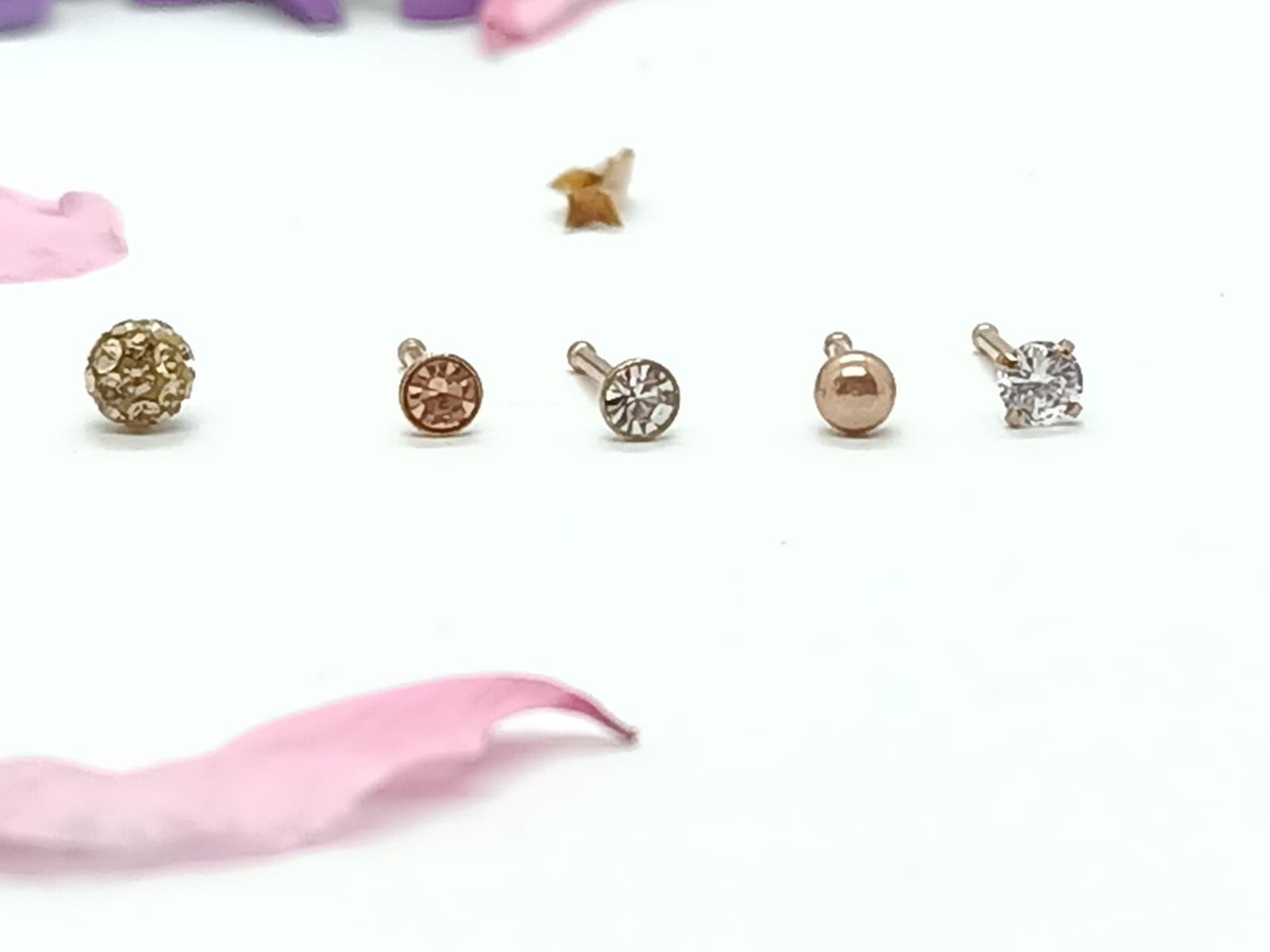 Set 5 Piercing Acero Quirúrgico Nariz chapado oro rosa Nostril-1