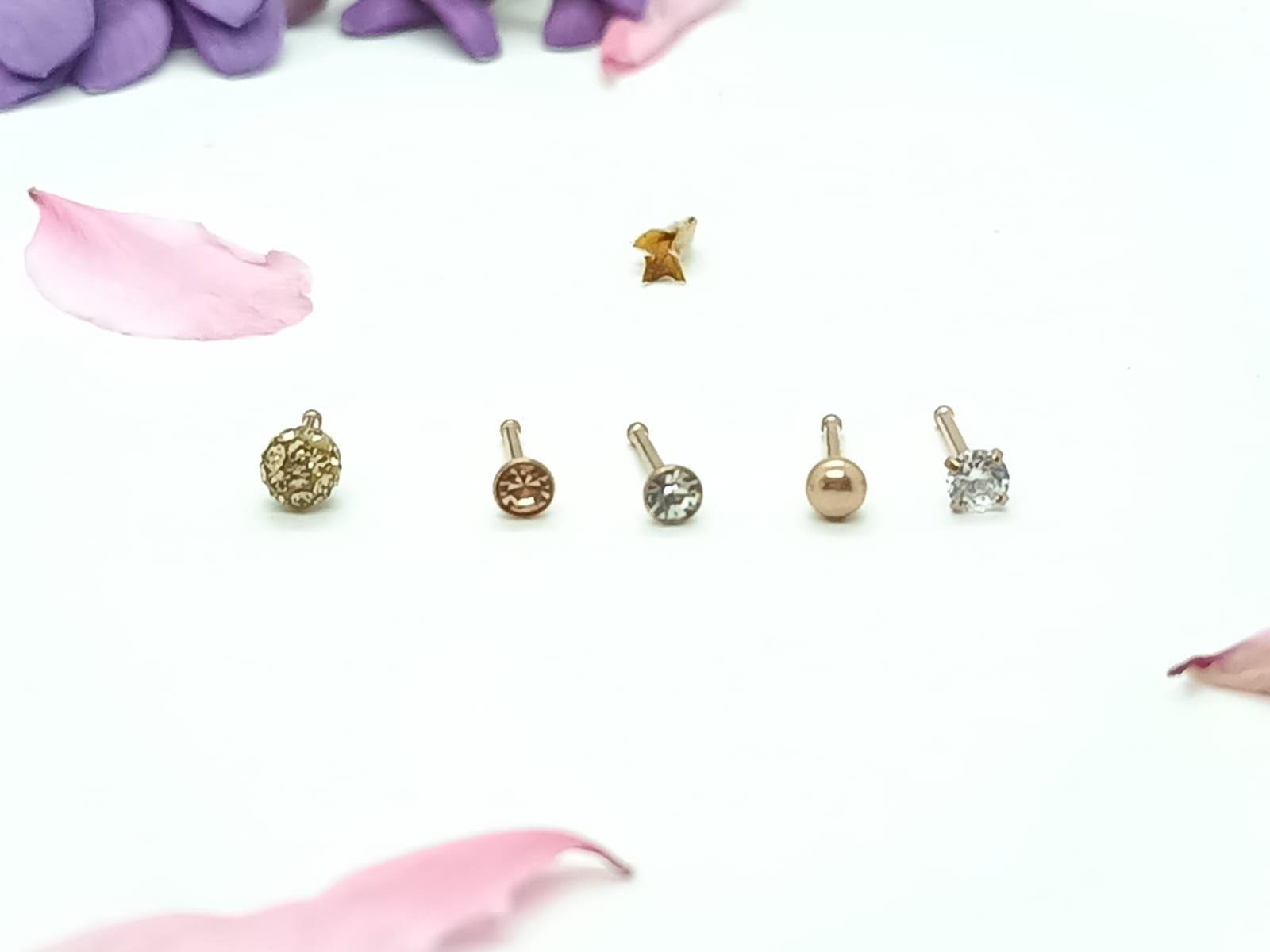 Set 5 Piercing Acero Quirúrgico Nariz chapado oro rosa Nostril-3