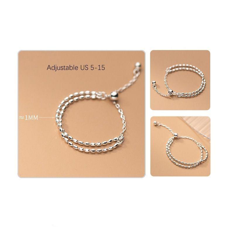 Anillo ajustable en plata fina ley S925 chapado en oro blanco 18kl Cadena doble-3