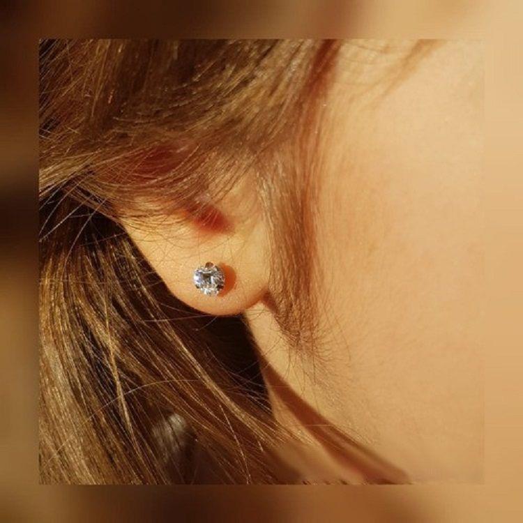 Aros Punto de Luz Acero Inoxidable Blanco Zirconio Corazon 5mm-2