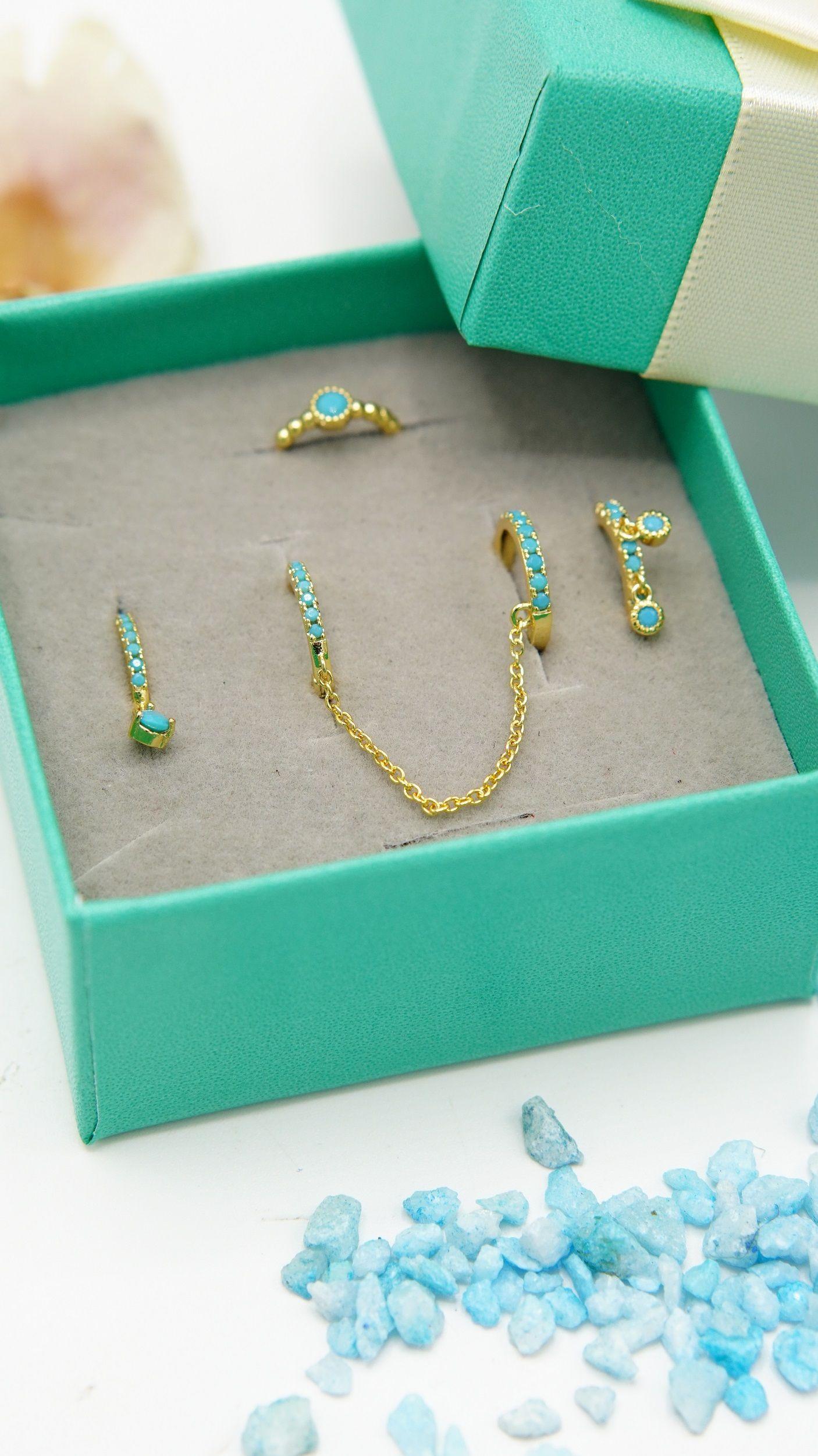 Pack de 5 aros turquesa ba ado oro 18k-4