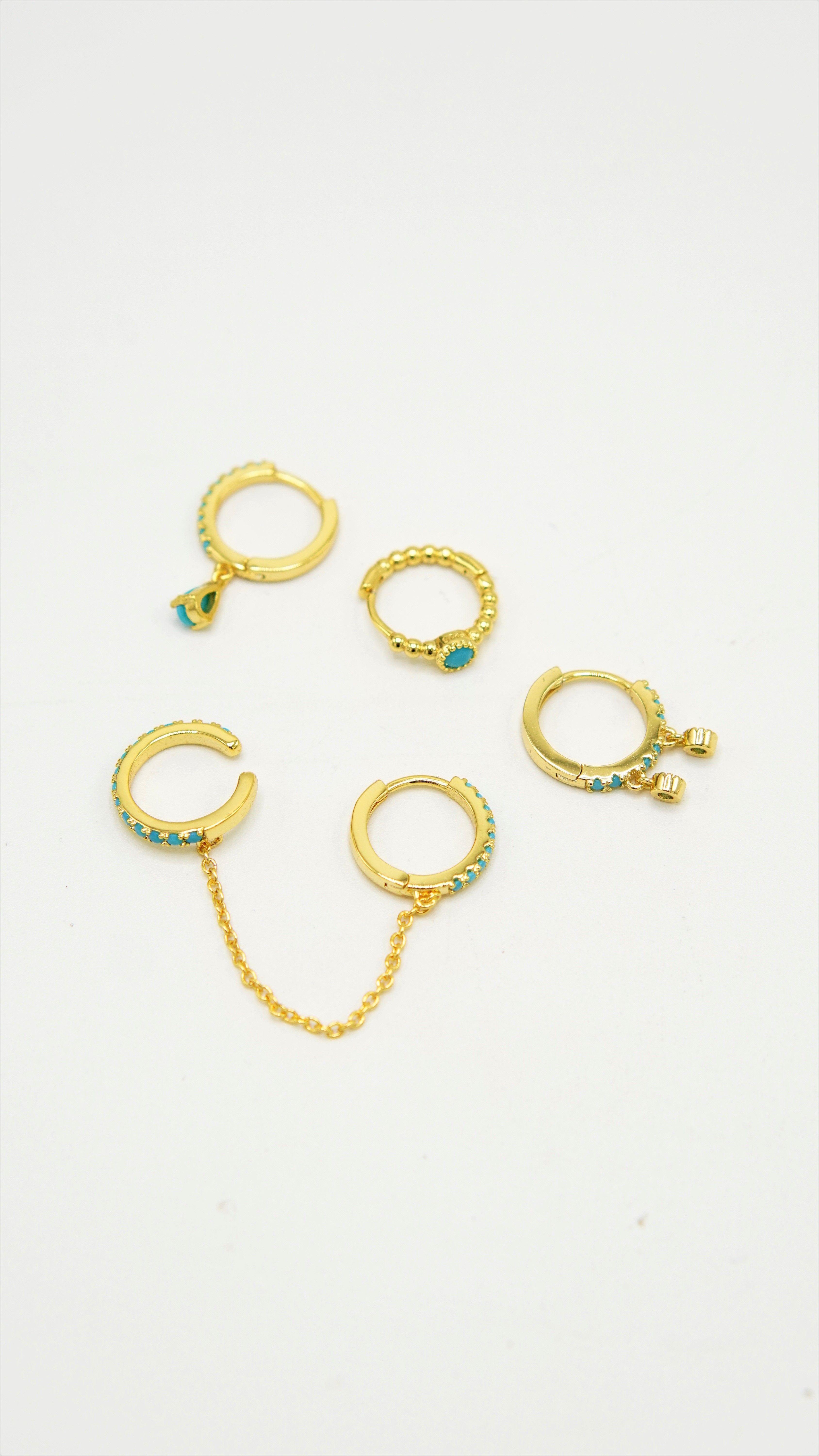 Pack de 5 aros turquesa ba ado oro 18k-5