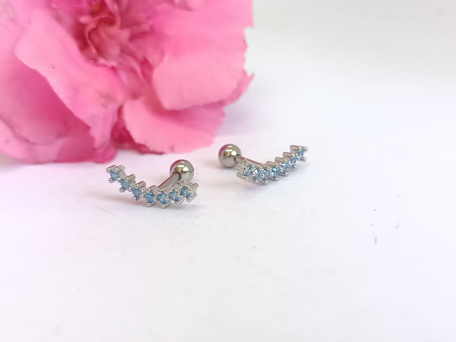 Pendientes Curvos Acero Quirurgico Piercing Helix Zirconio Celeste-2