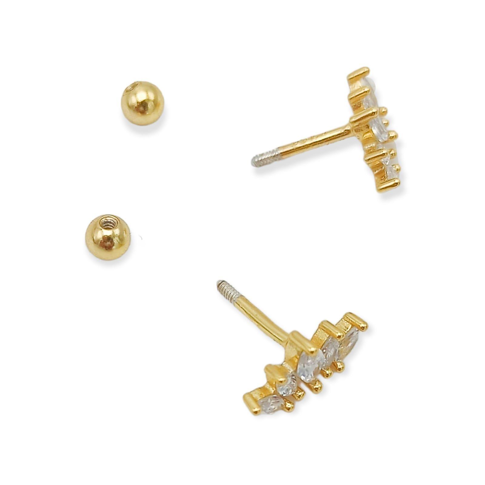 Aros Corona Piercing Helix Flat Plata 925 Chapada En Oro 18k-5