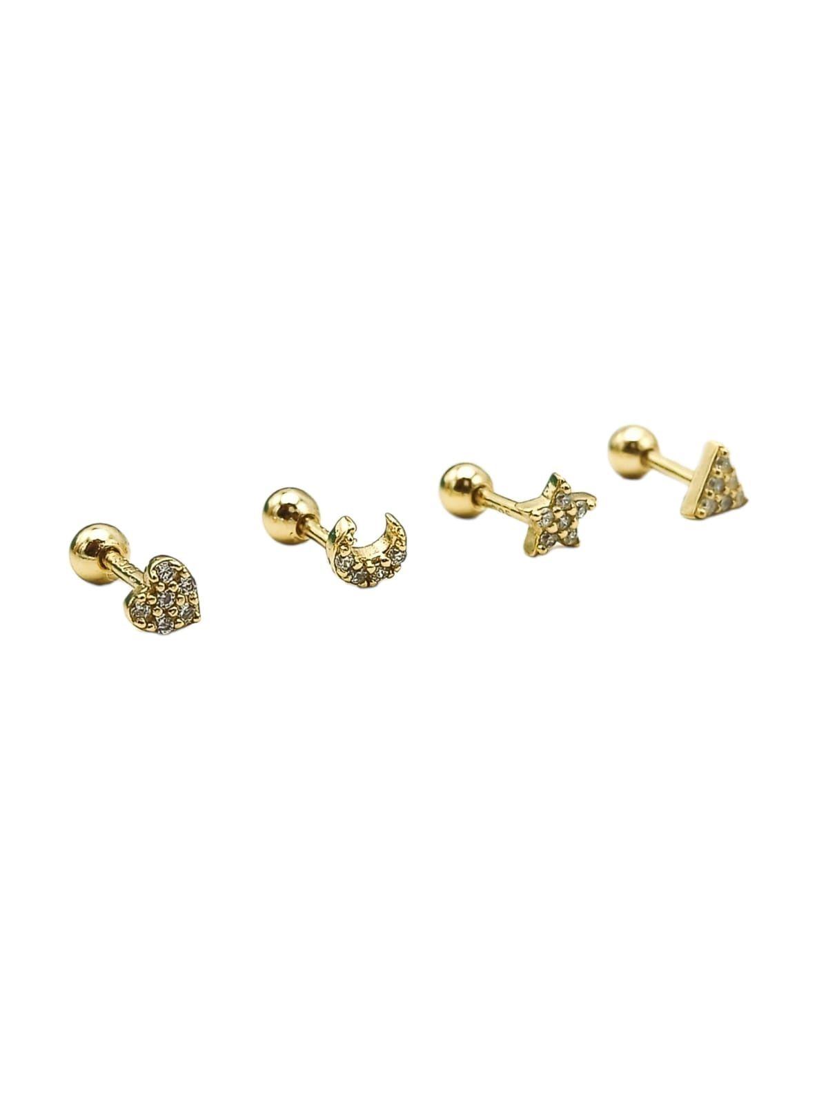 Pack 4 Aros Piercing Oreja Trendy Plata 925 Chapado En Oro-0