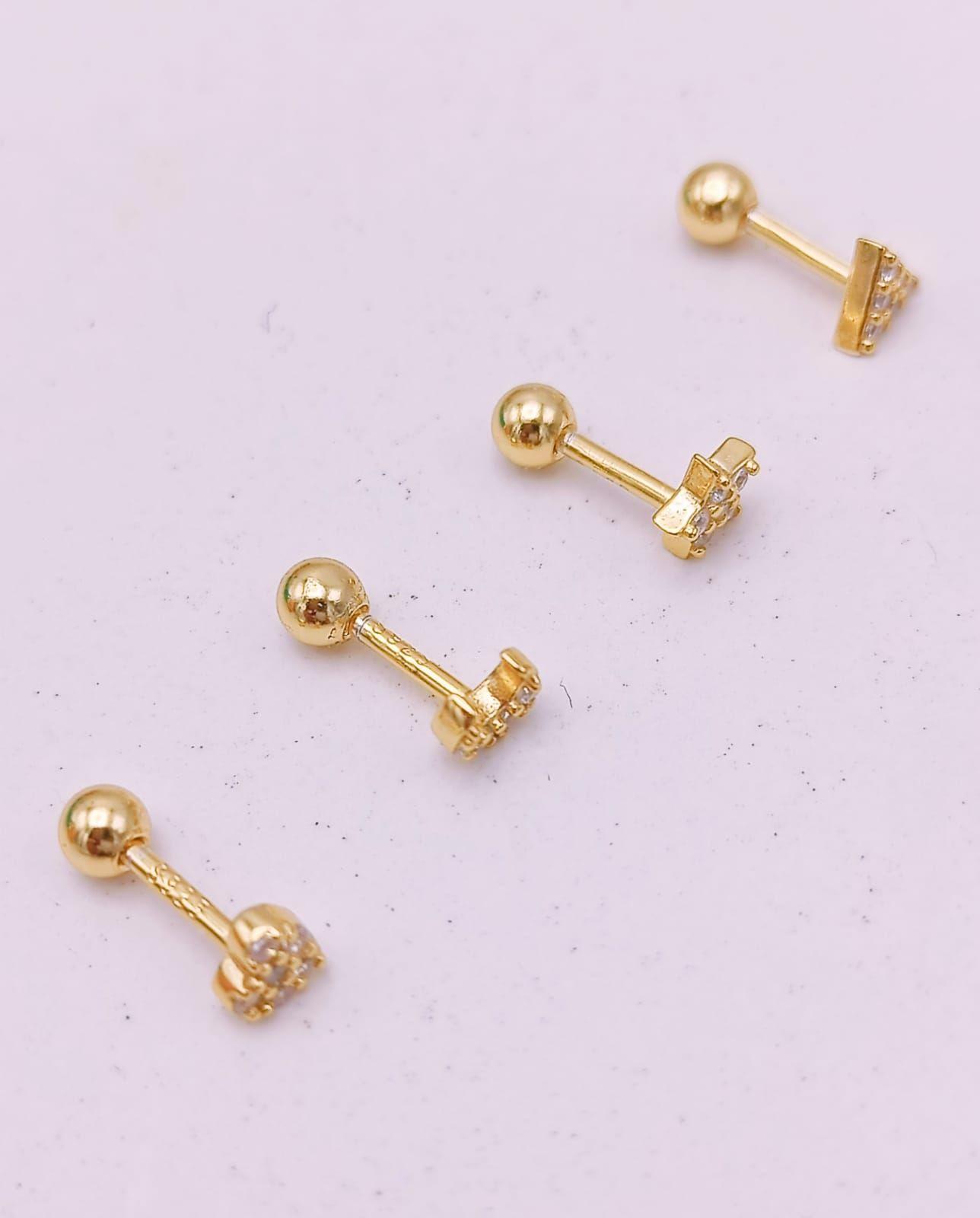 Pack 4 Aros Piercing Oreja Trendy Plata 925 Chapado En Oro-6