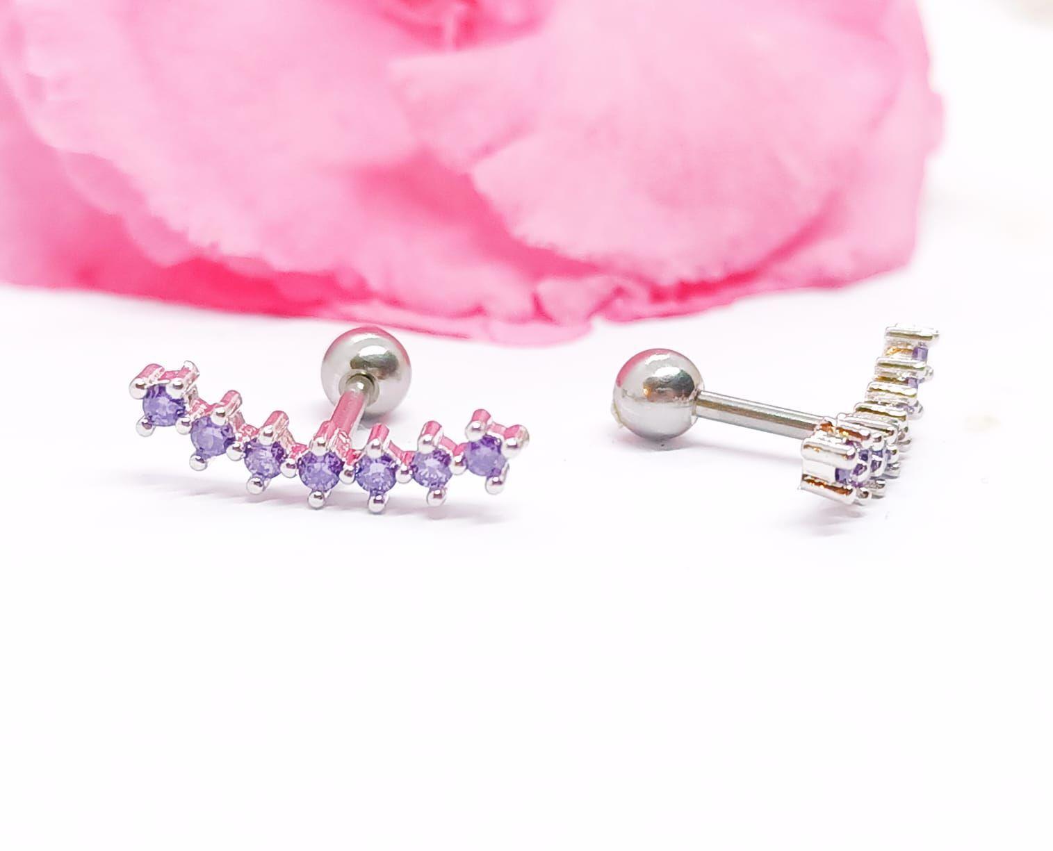 Pendientes Curvos Acero Quirurgico Piercing Helix Zirconio Lila-4