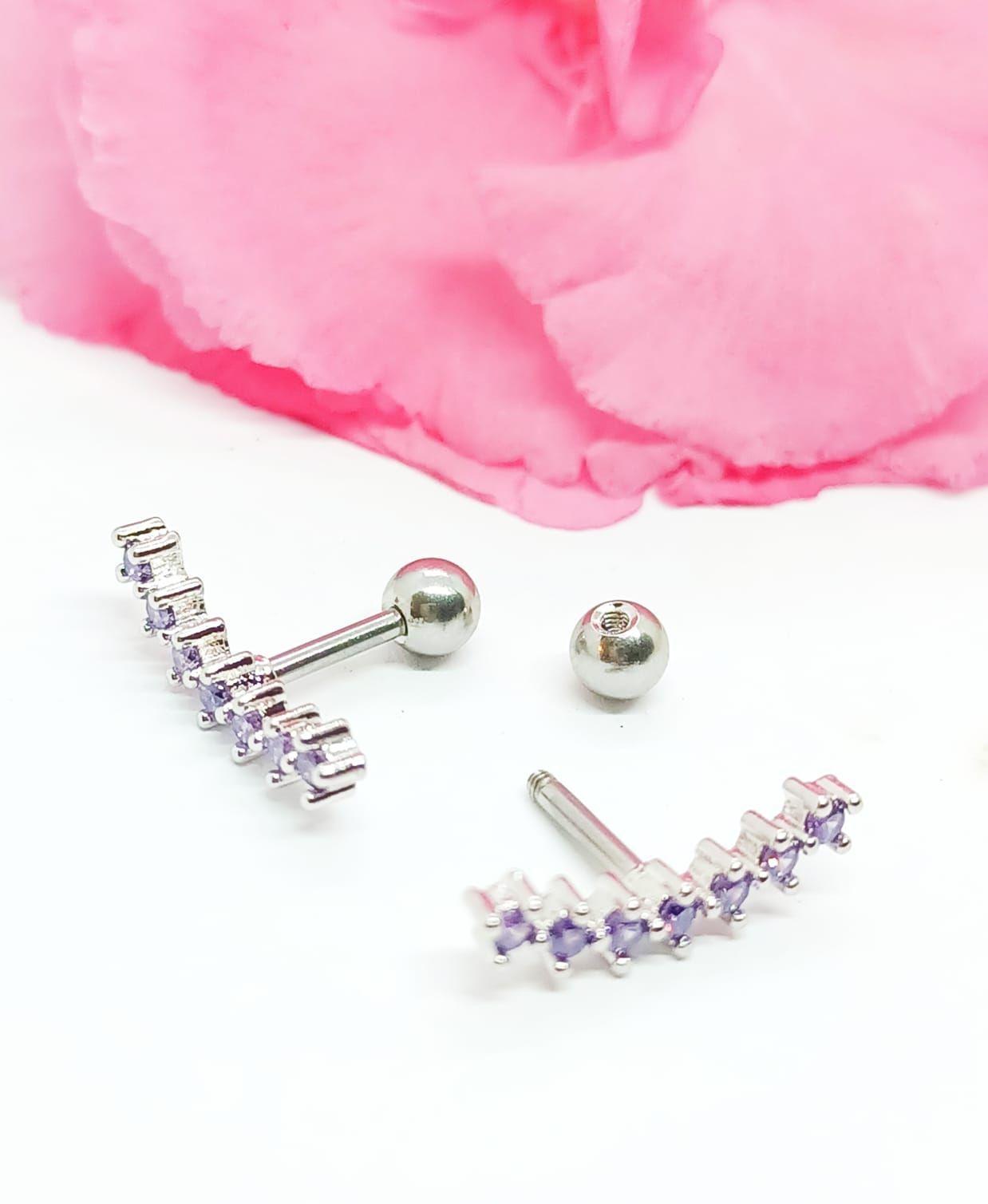 Pendientes Curvos Acero Quirurgico Piercing Helix Zirconio Lila-2