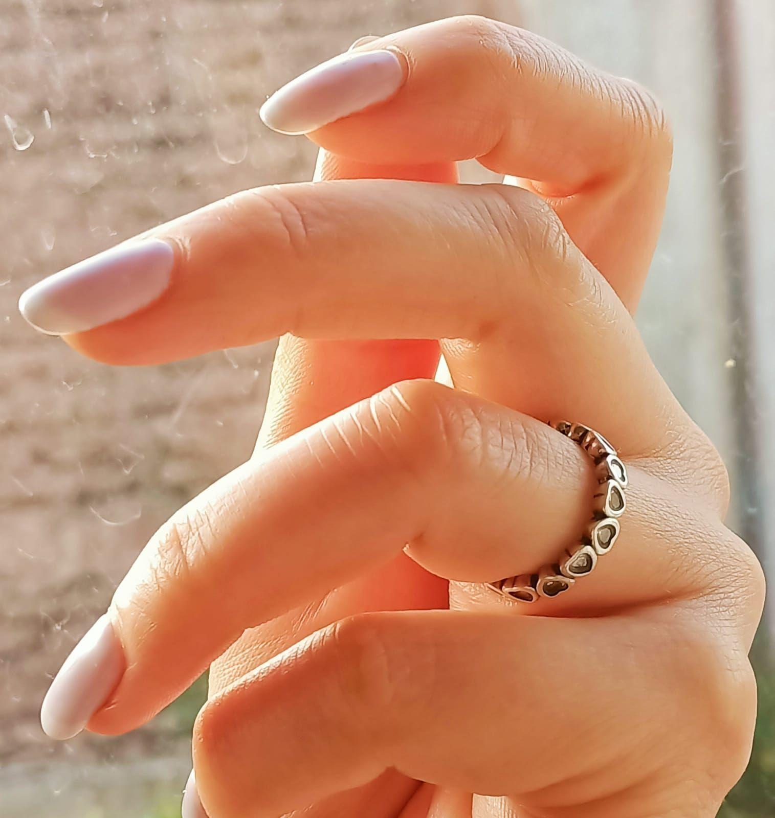 Anillo Pila Plata fina ley S925 Talla 6 Corazones Zirconia Compromiso Apilable-4