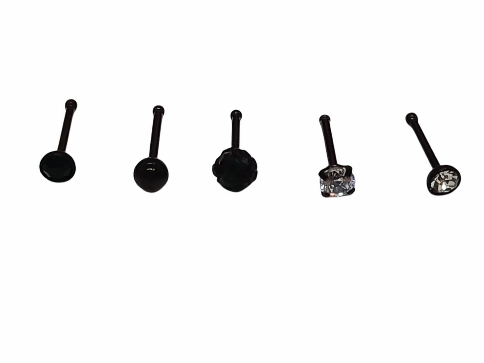 Set 5 Piercing Negro de Acero Quirúrgico Nariz Zirconia Punk Nostril-4