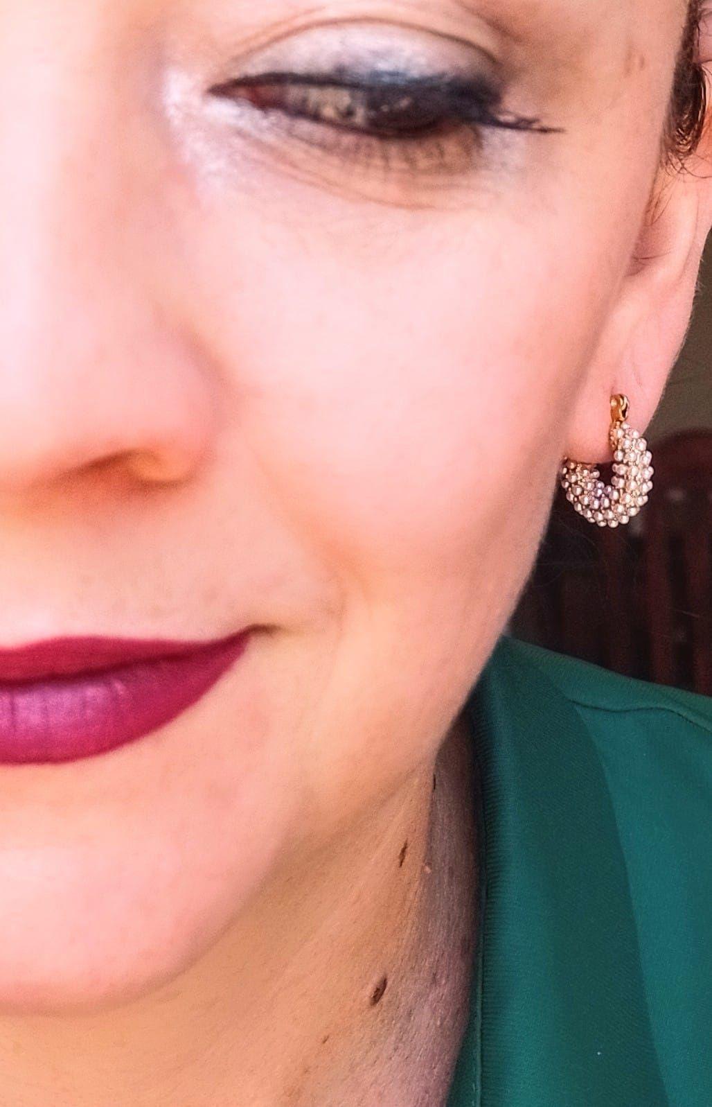 Aretes Argollas bote chicas con perlas chapadas en oro 18k Joyeria fina-2