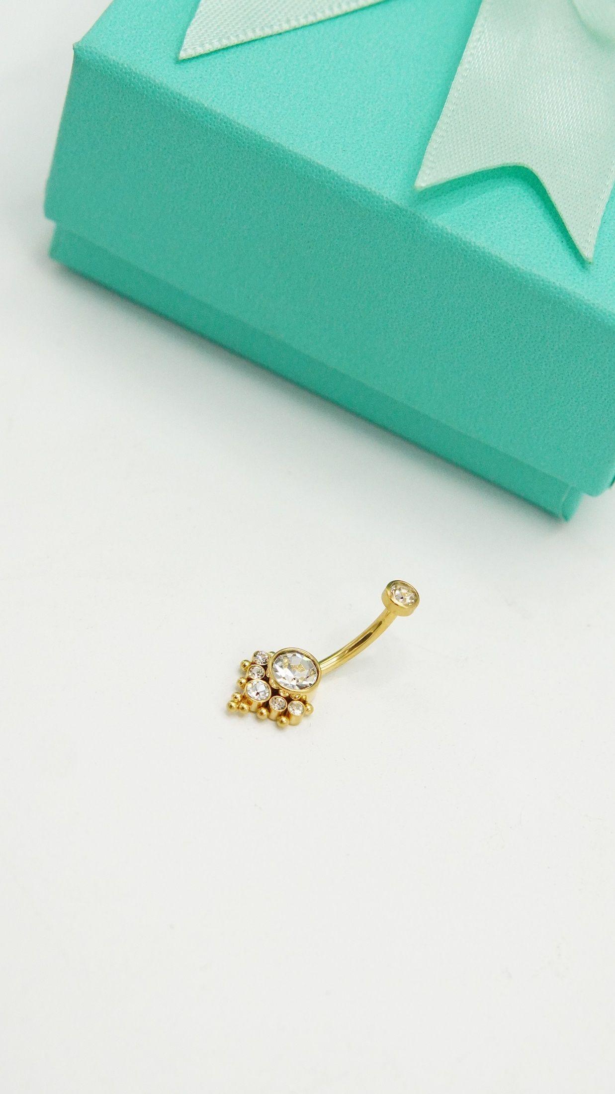 Piercing ombligo navel 10 mm titanio ASTM F136 G23 Zirconia dorado 14G-7