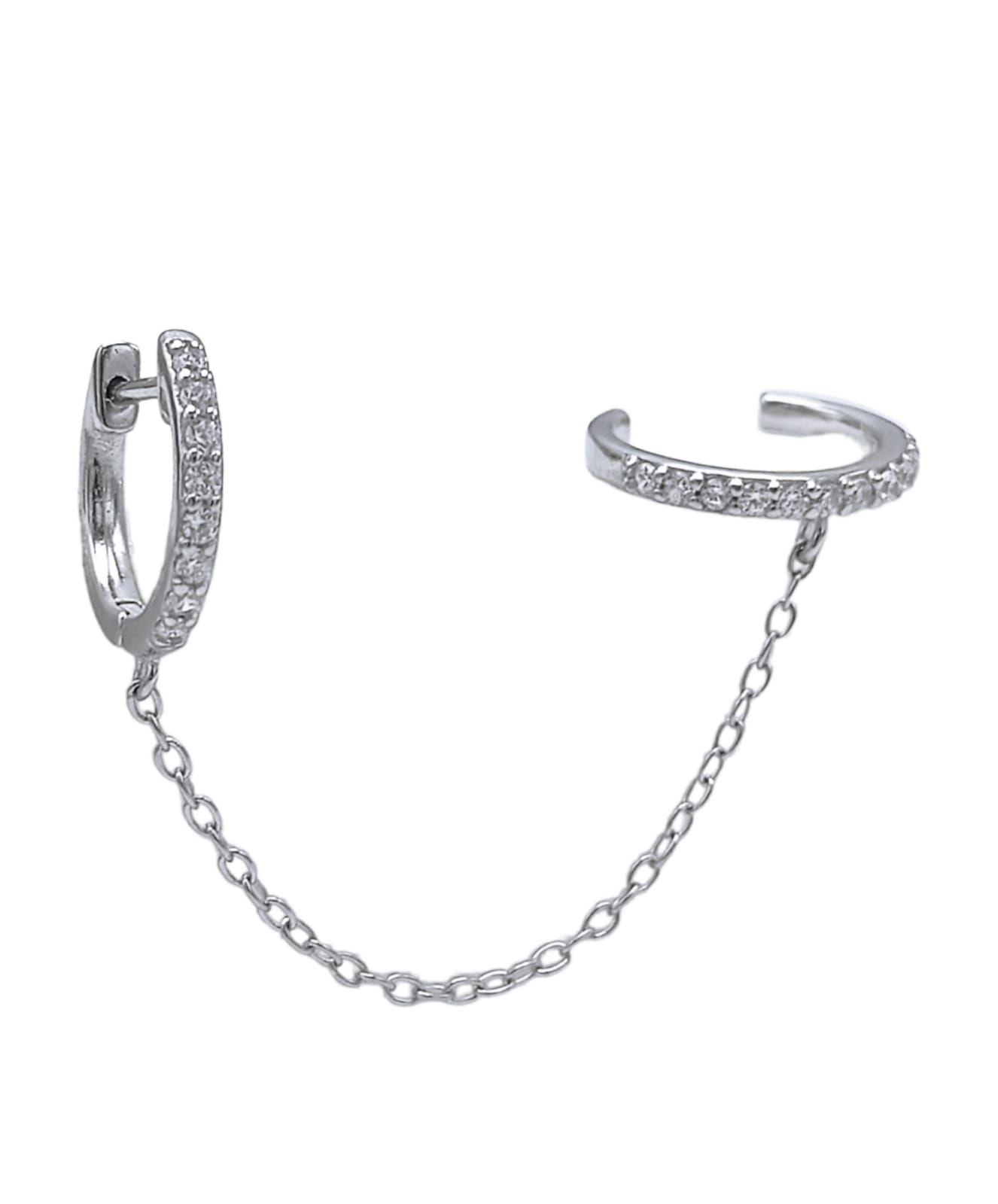 Aro Argolla Huggie con Cadena Earcuff Plata 925 Unidad-0