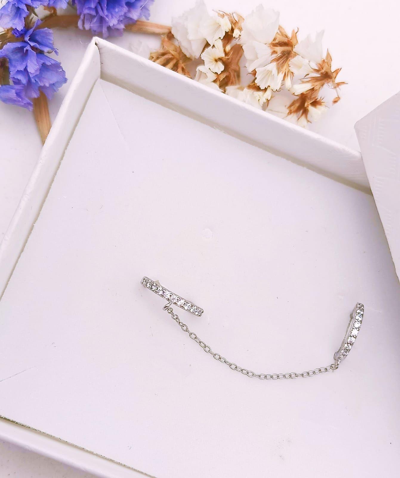 Aro Argolla Huggie con Cadena Earcuff Plata 925 Unidad-1