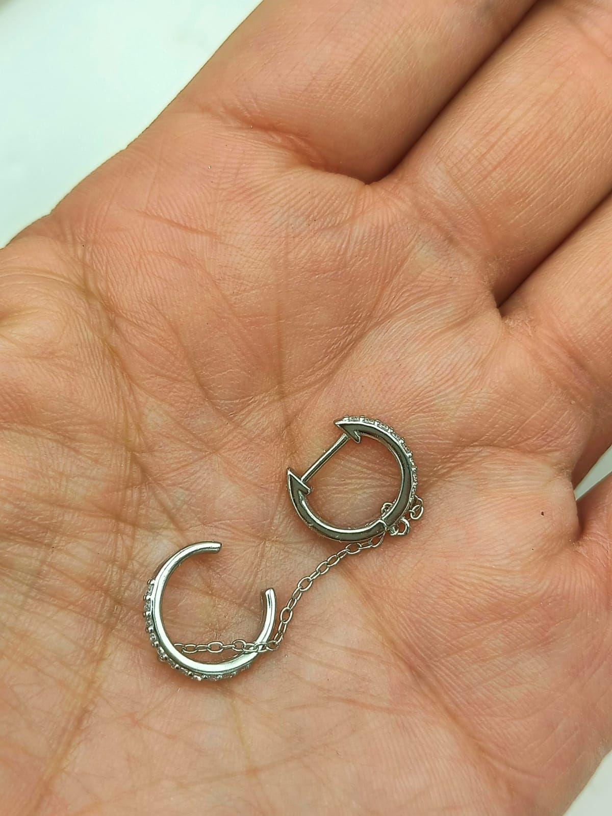 Aro Argolla Huggie con Cadena Earcuff Plata 925 Unidad-3