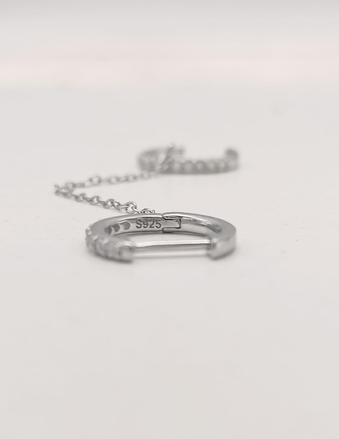 Aro Argolla Huggie con Cadena Earcuff Plata 925 Unidad-4
