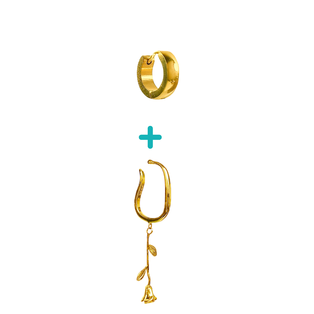 Pack De Aro Earcuff Rosa Argolla Unidad Chapadas En Oro 18k-0