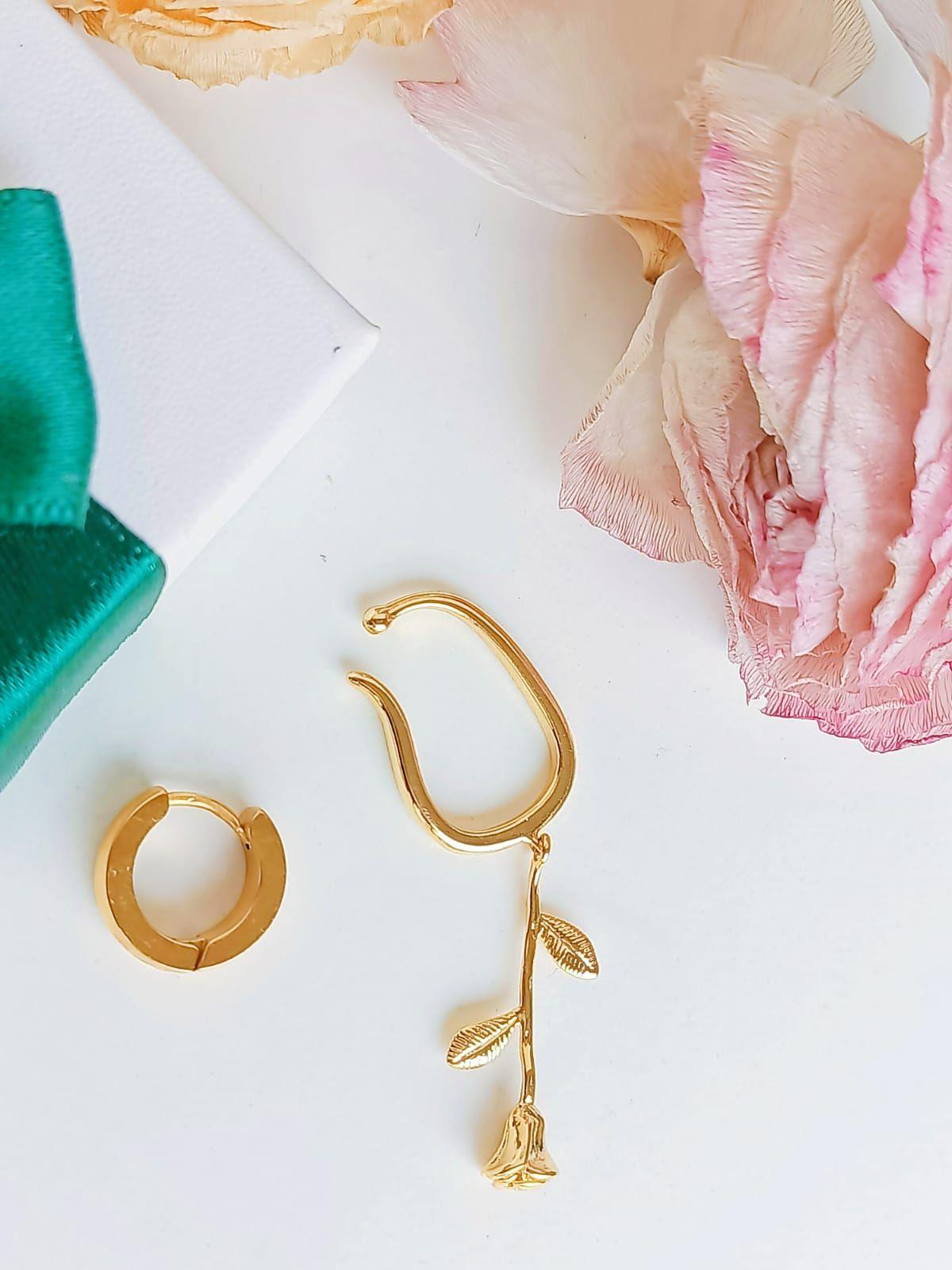 Pack De Aro Earcuff Rosa Argolla Unidad Chapadas En Oro 18k-1