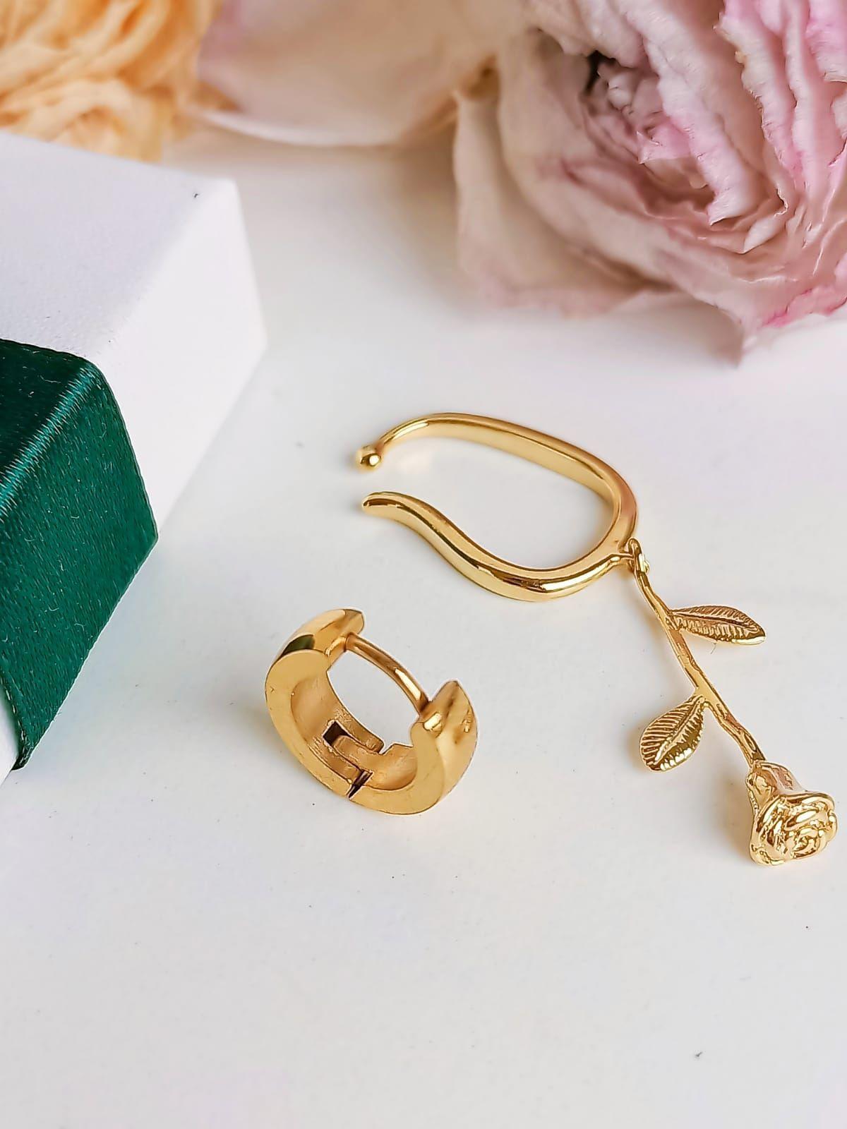 Pack De Aro Earcuff Rosa Argolla Unidad Chapadas En Oro 18k-5