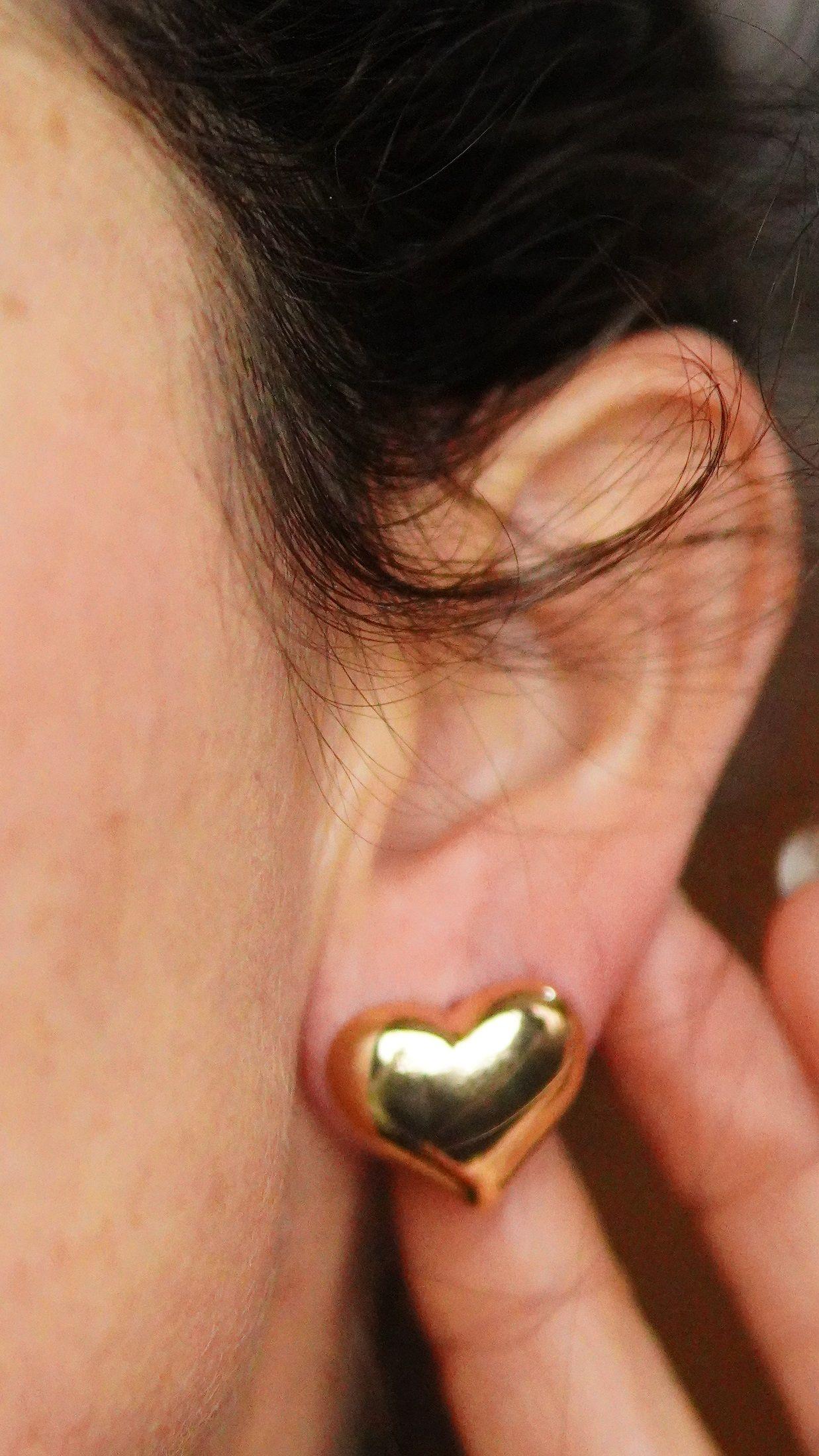 Aros Sin Perforacion corazon chunky bañado En Oro-2