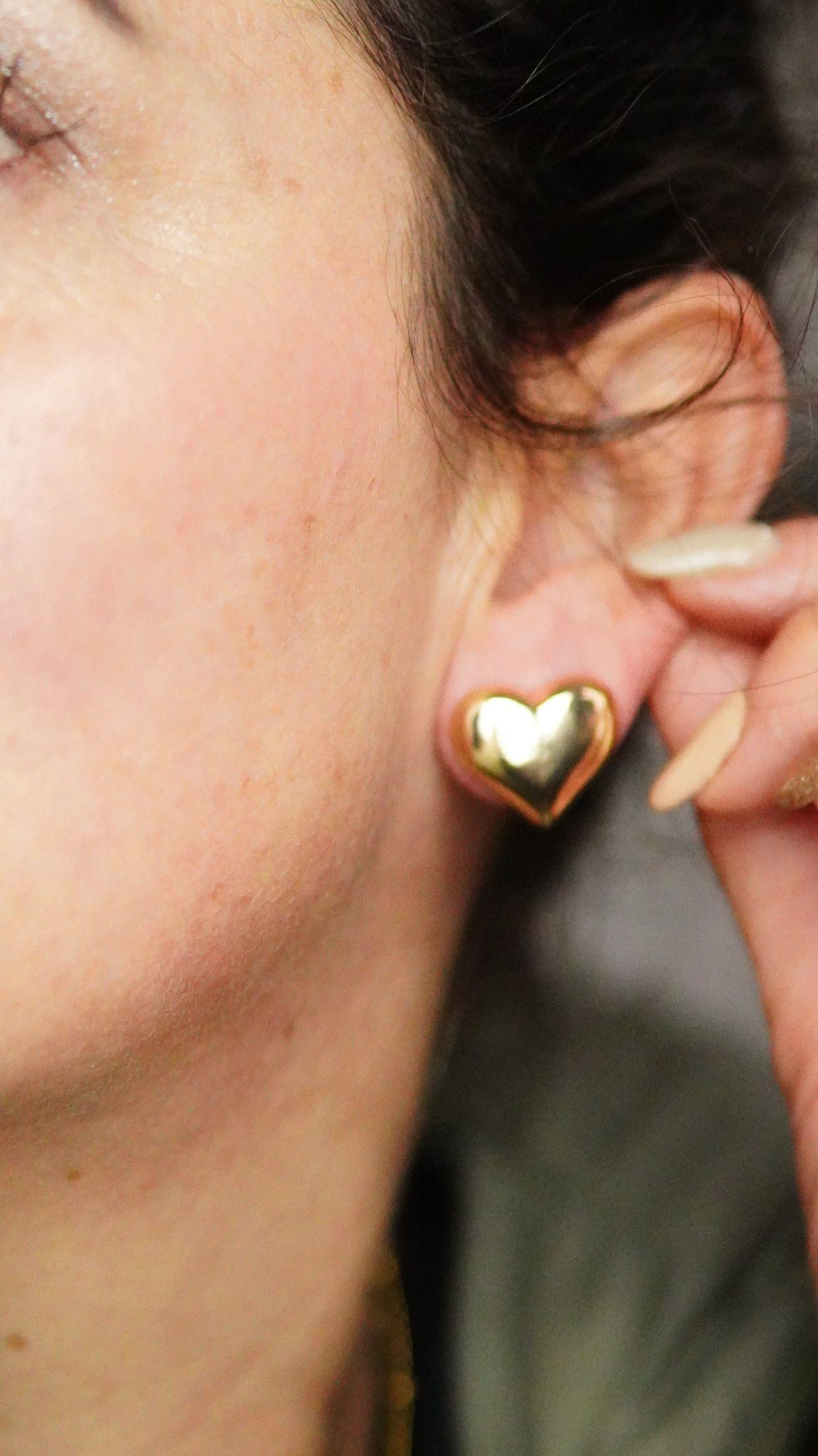 Aros Sin Perforacion corazon chunky bañado En Oro-5