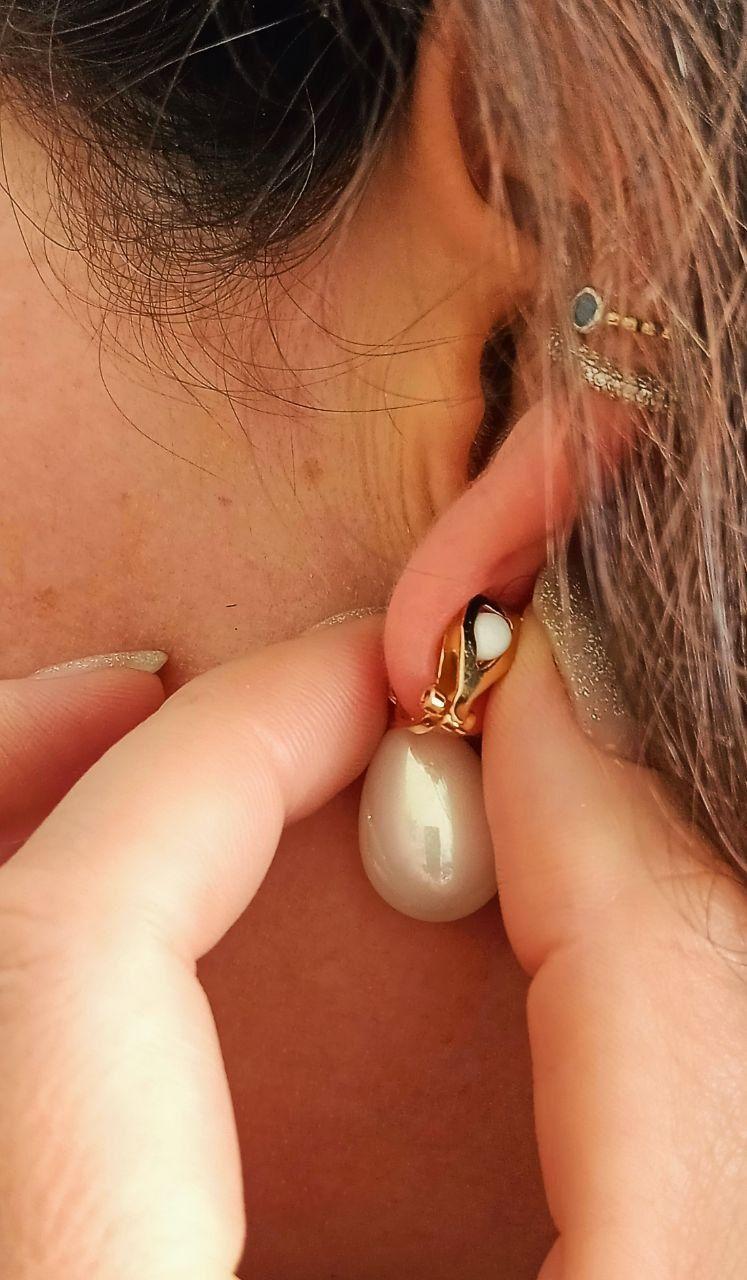 Aros Sin Perforacion Resina Lagrima Zirconia Baño De Oro-3