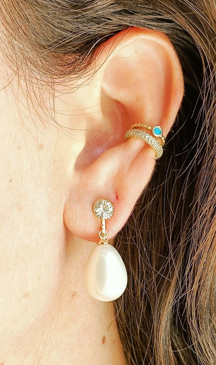 Aros Sin Perforacion Resina Lagrima Zirconia Baño De Oro-4