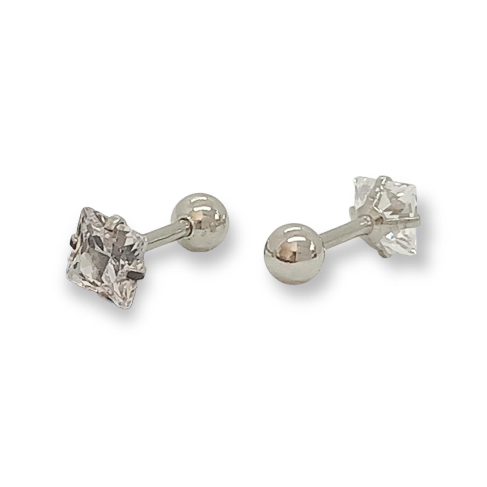 Aros Punto de Luz Acero Inoxidable Blanco Zirconio Cuadrado 5mm-3