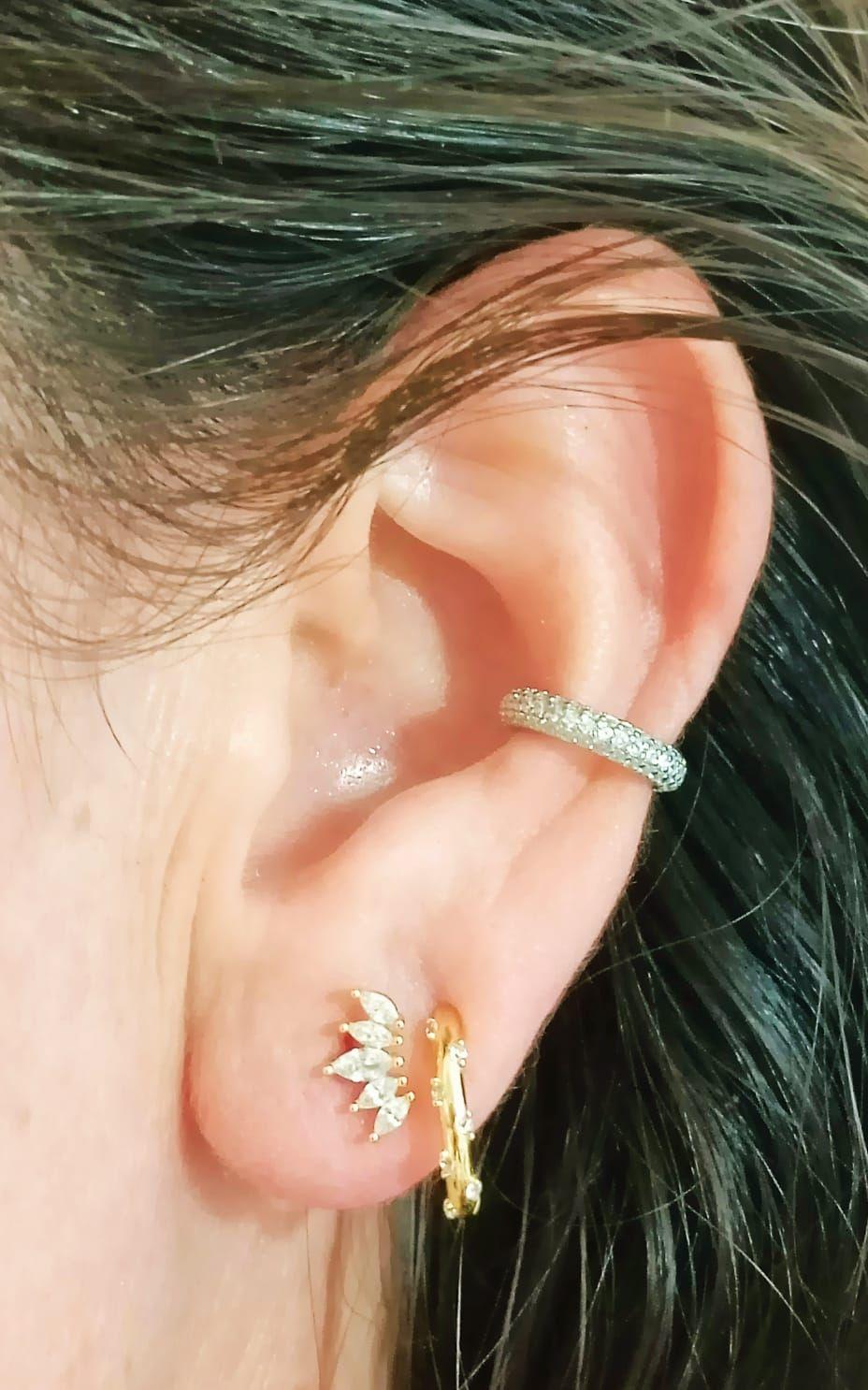 Aro Earcuff incrustaciones Pave Plata S925 Unidad-2