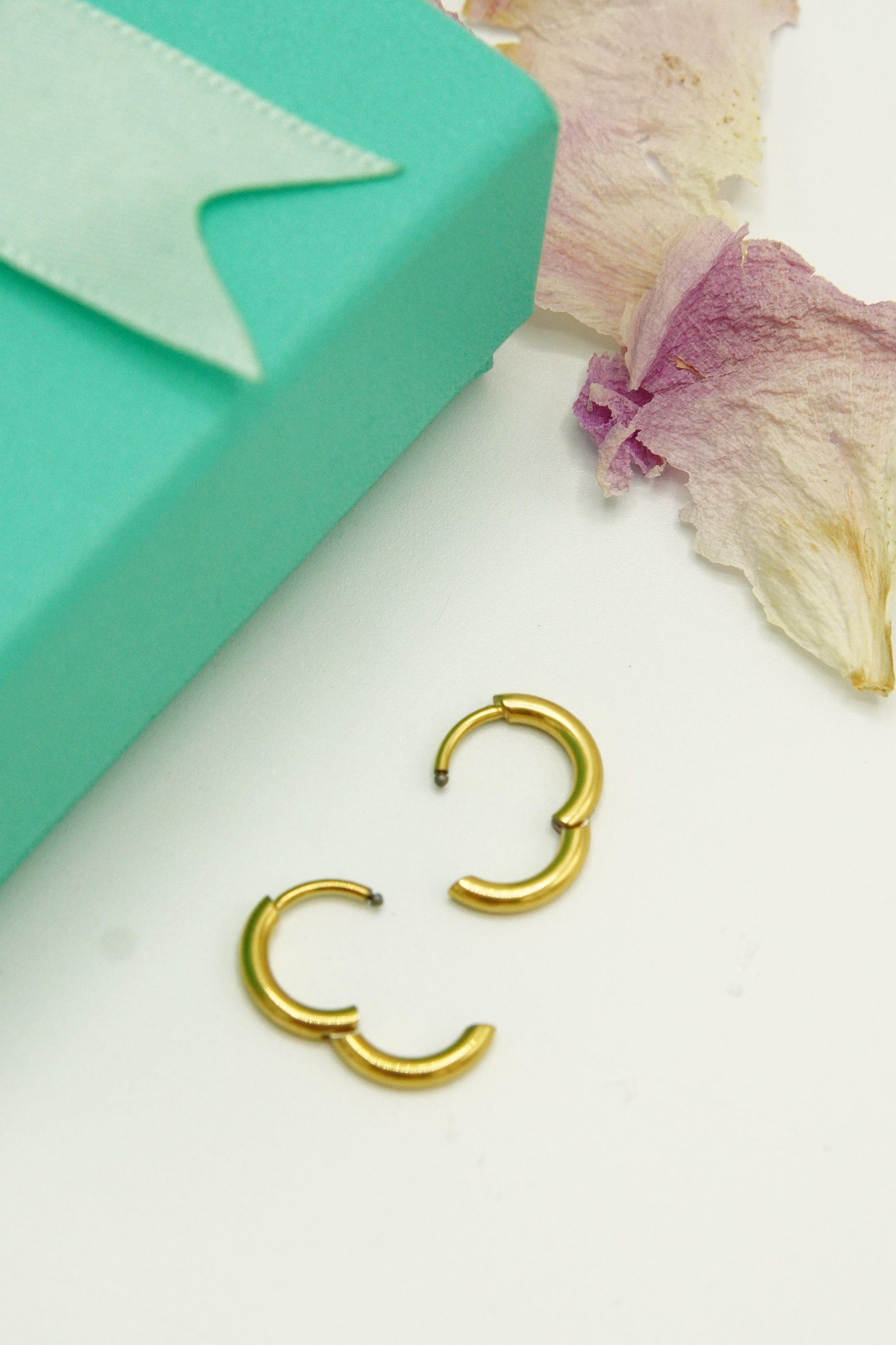 Argollas Circonios 8mm Titanio Astm F136 Chapado En Oro 18k-5