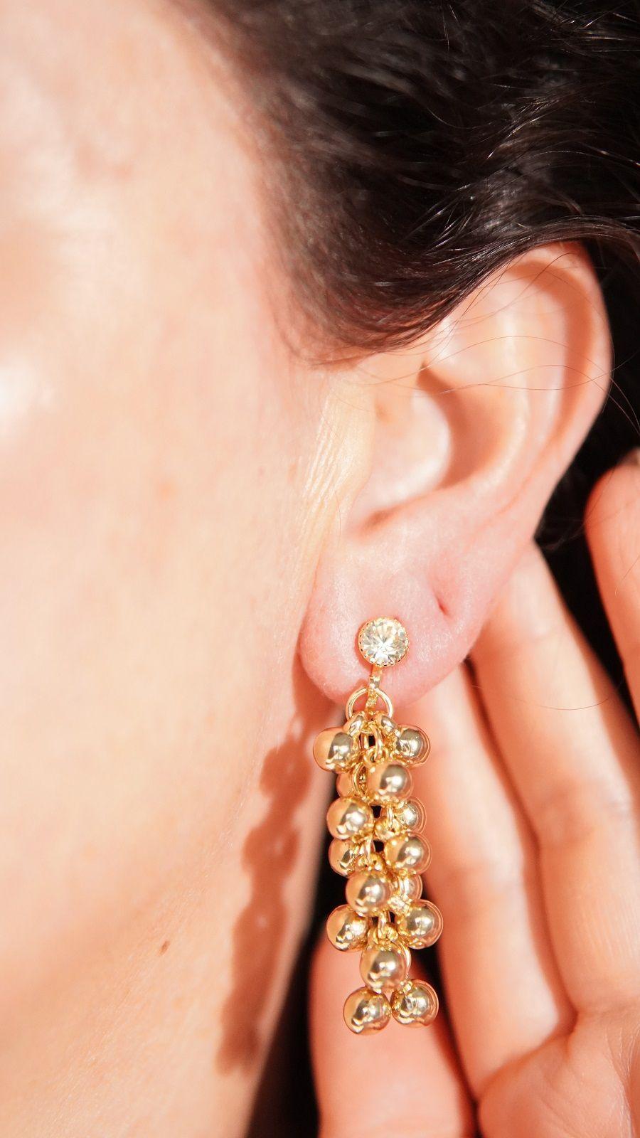 Aros largos Jade sin perforacion esferas cascada chapadas en oro 14k-2