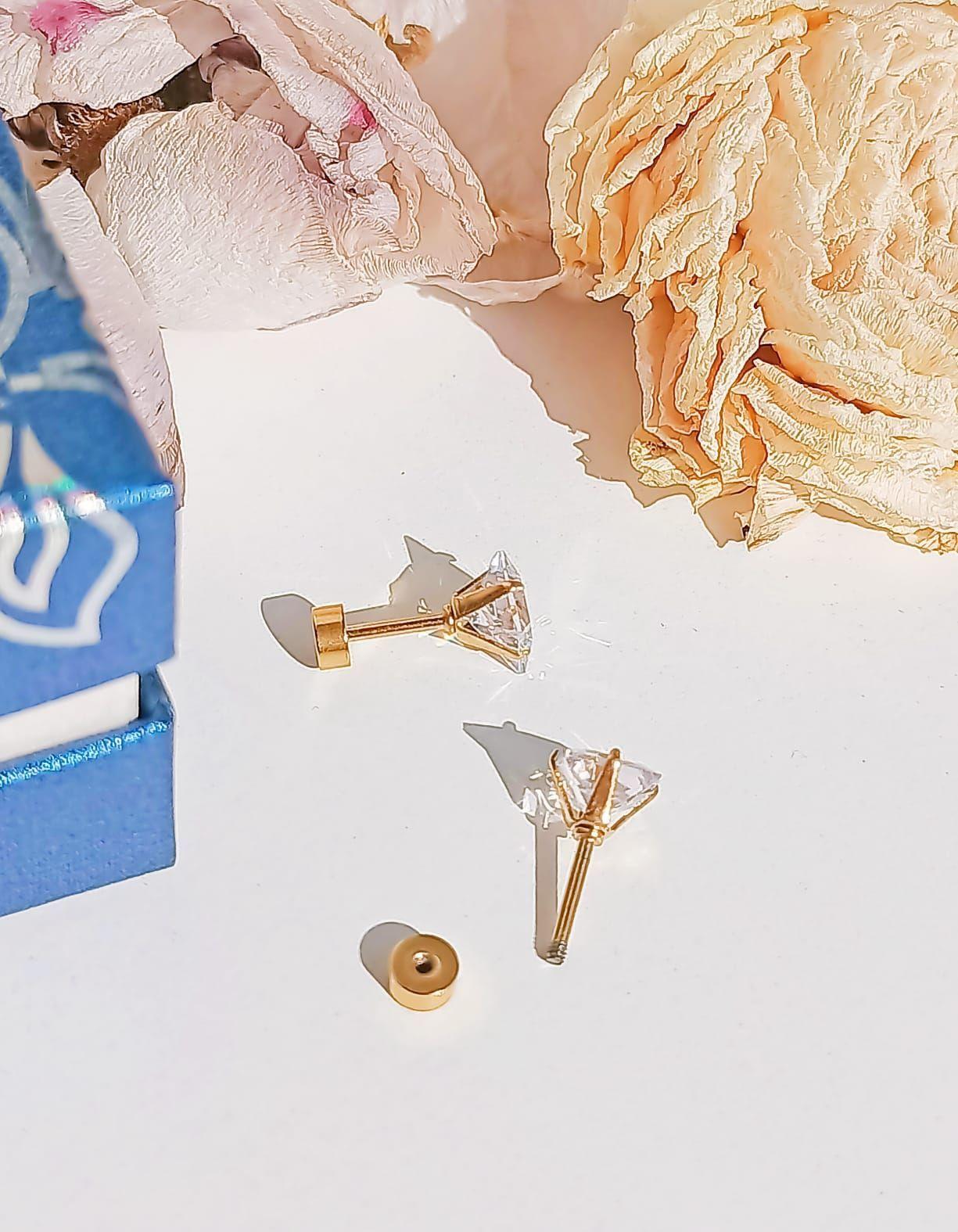 Aros Puntos De Luz Zirconio 6mm Cuadrado Chapados en oro 18kl-1