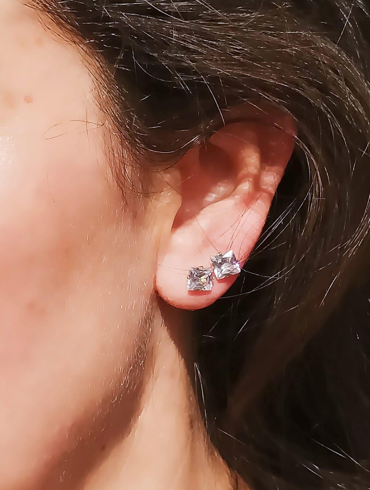 Aros Puntos De Luz Zirconio 6mm Cuadrado Chapados en oro 18kl-2