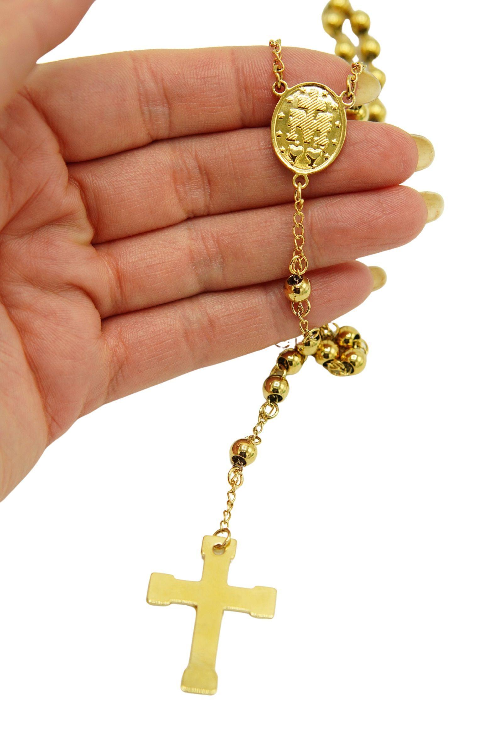 Colgante Rosario Camandula Virgen Maria Chapada En Oro 18k-4