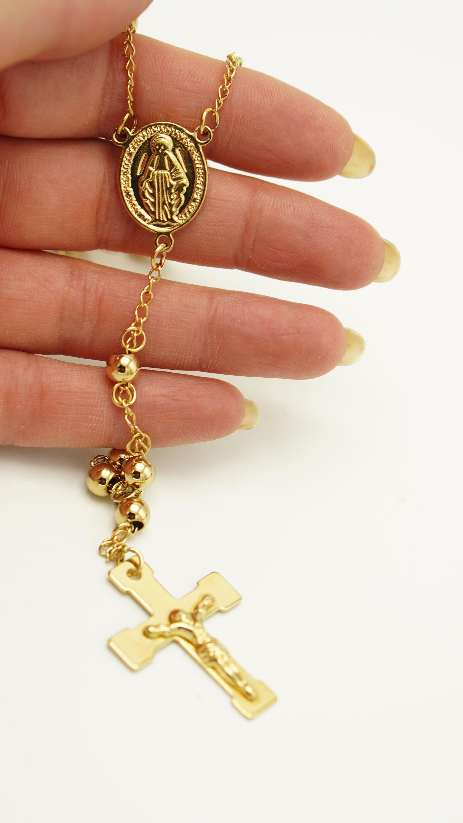 Colgante Rosario Camandula Virgen Maria Chapada En Oro 18k-7
