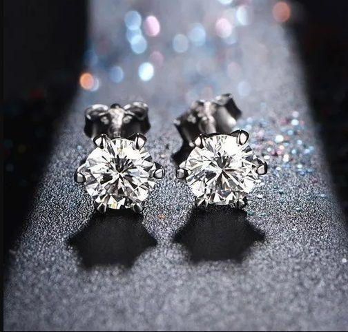 Aros Pendientes Punto plata 925 Luz Piedra Gema Moissanita con Certificado-3