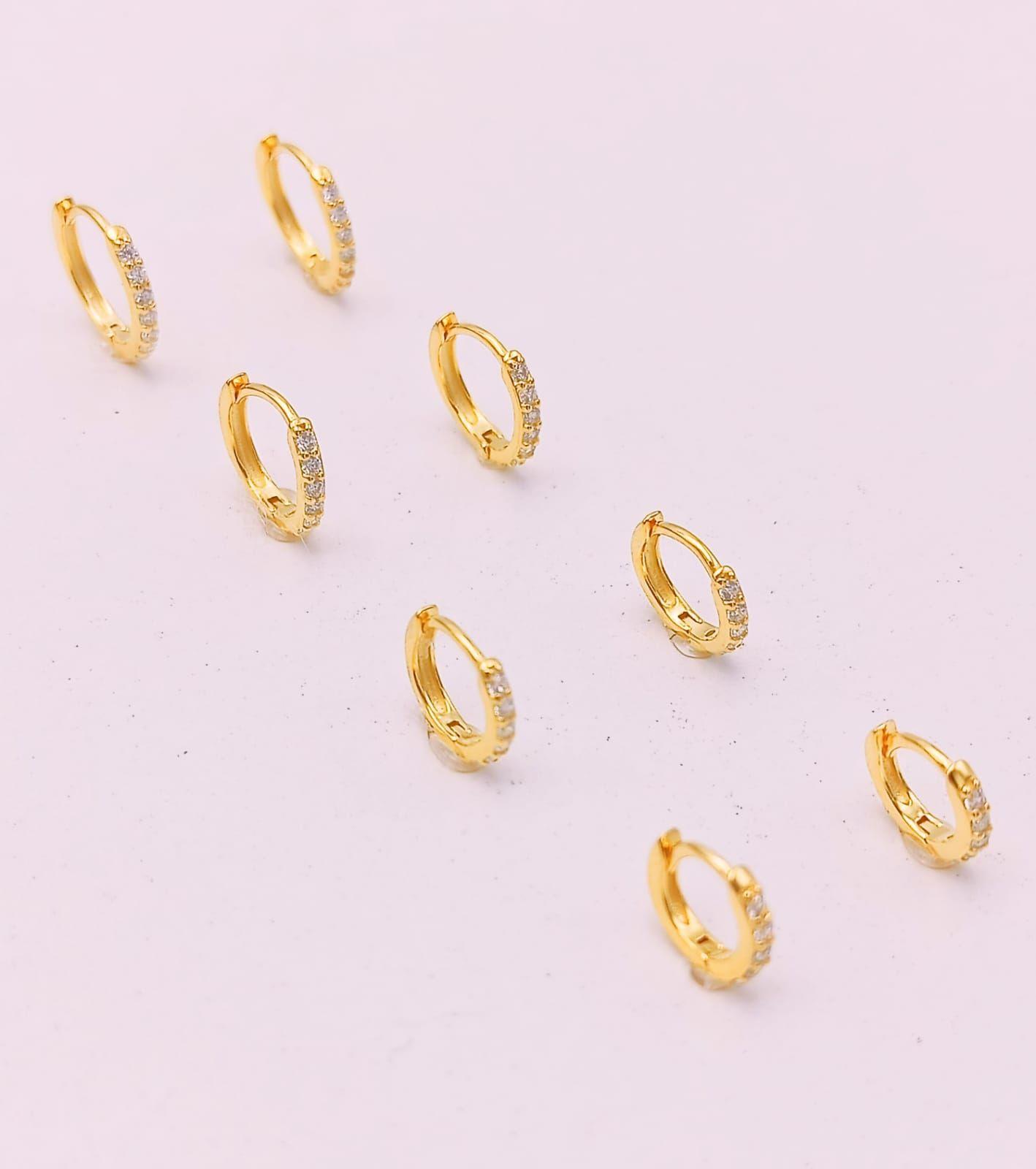 Pack Aros 4 Pares Piercing Plata s925 Chapada Oro-2