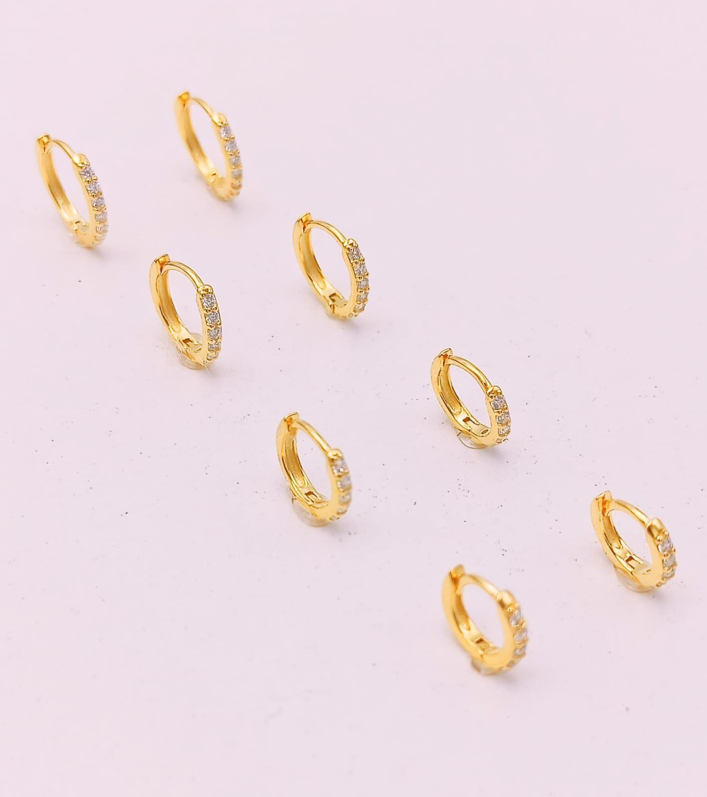 Pack Aros 4 Pares Piercing Plata s925 Chapada Oro-2