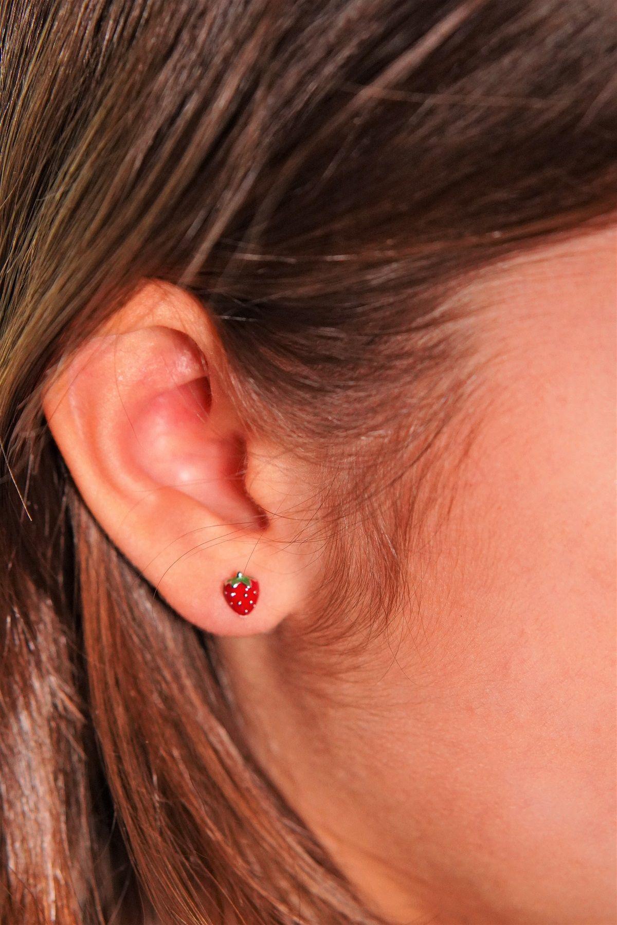 Aros frutilla tapa de seguridad piercing plata fina 925-2