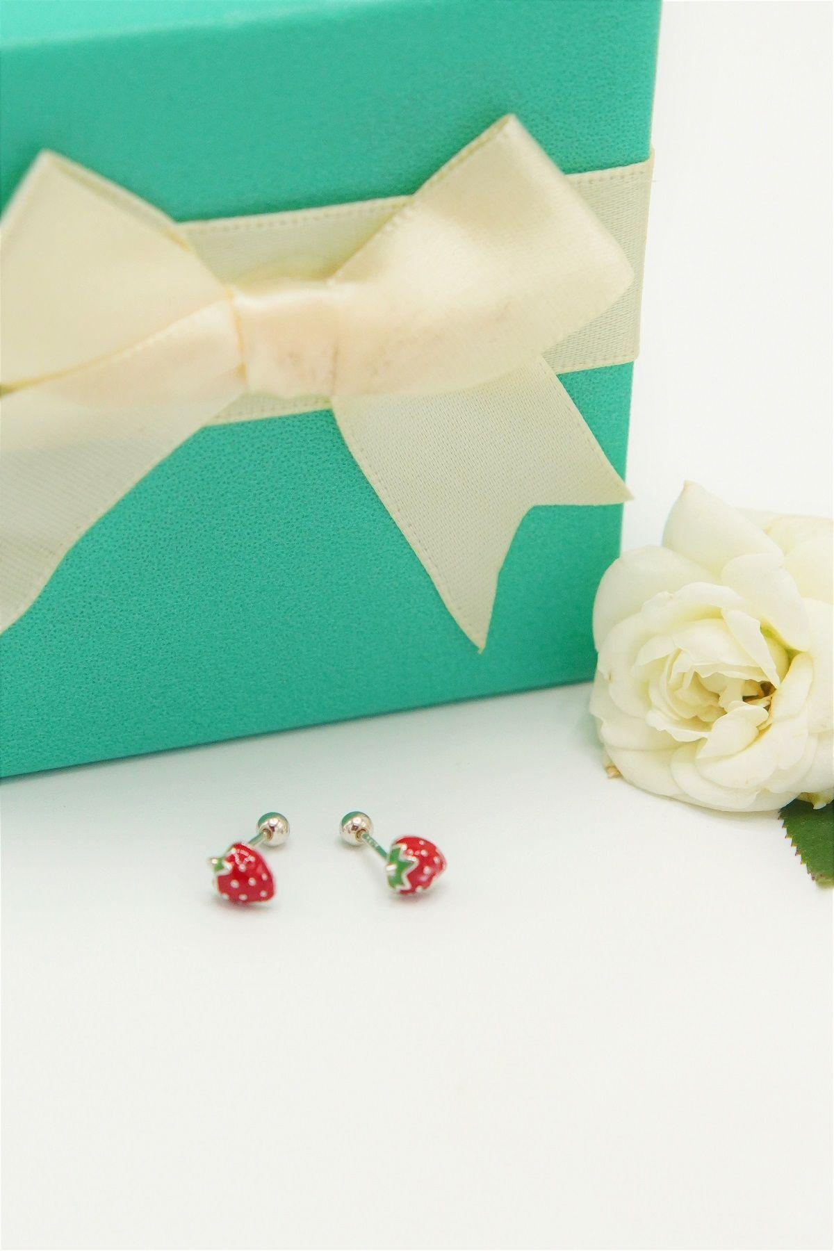 Aros frutilla tapa de seguridad piercing plata fina 925-3