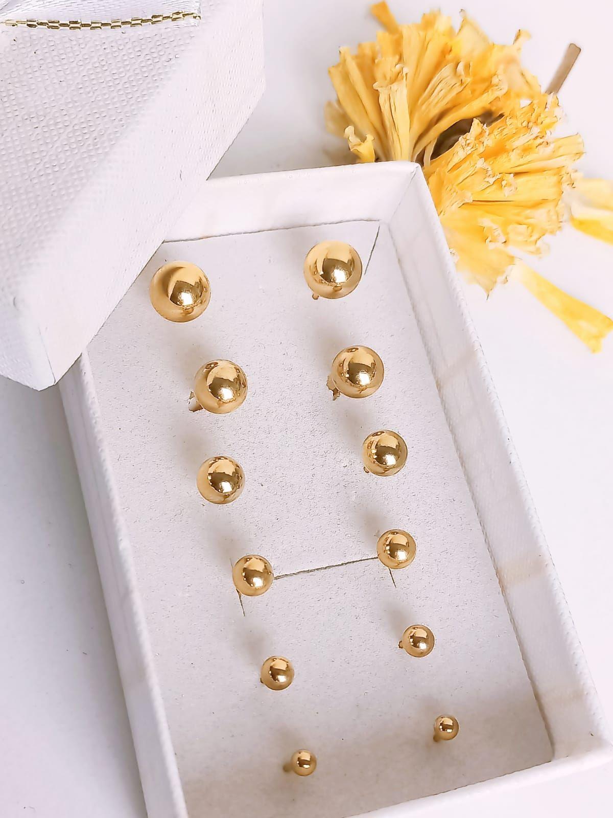 Pack 6 Par De Aros Piercing Oreja Esfera Chapada En Oro 18k-2