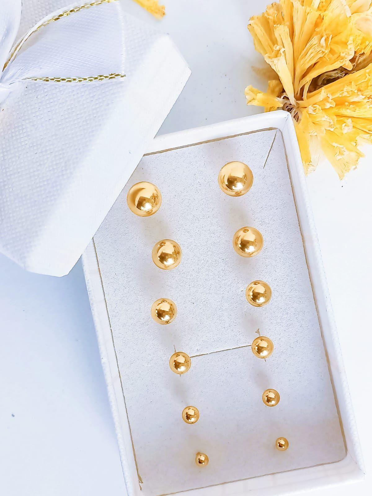 Pack 6 Par De Aros Piercing Oreja Esfera Chapada En Oro 18k-3