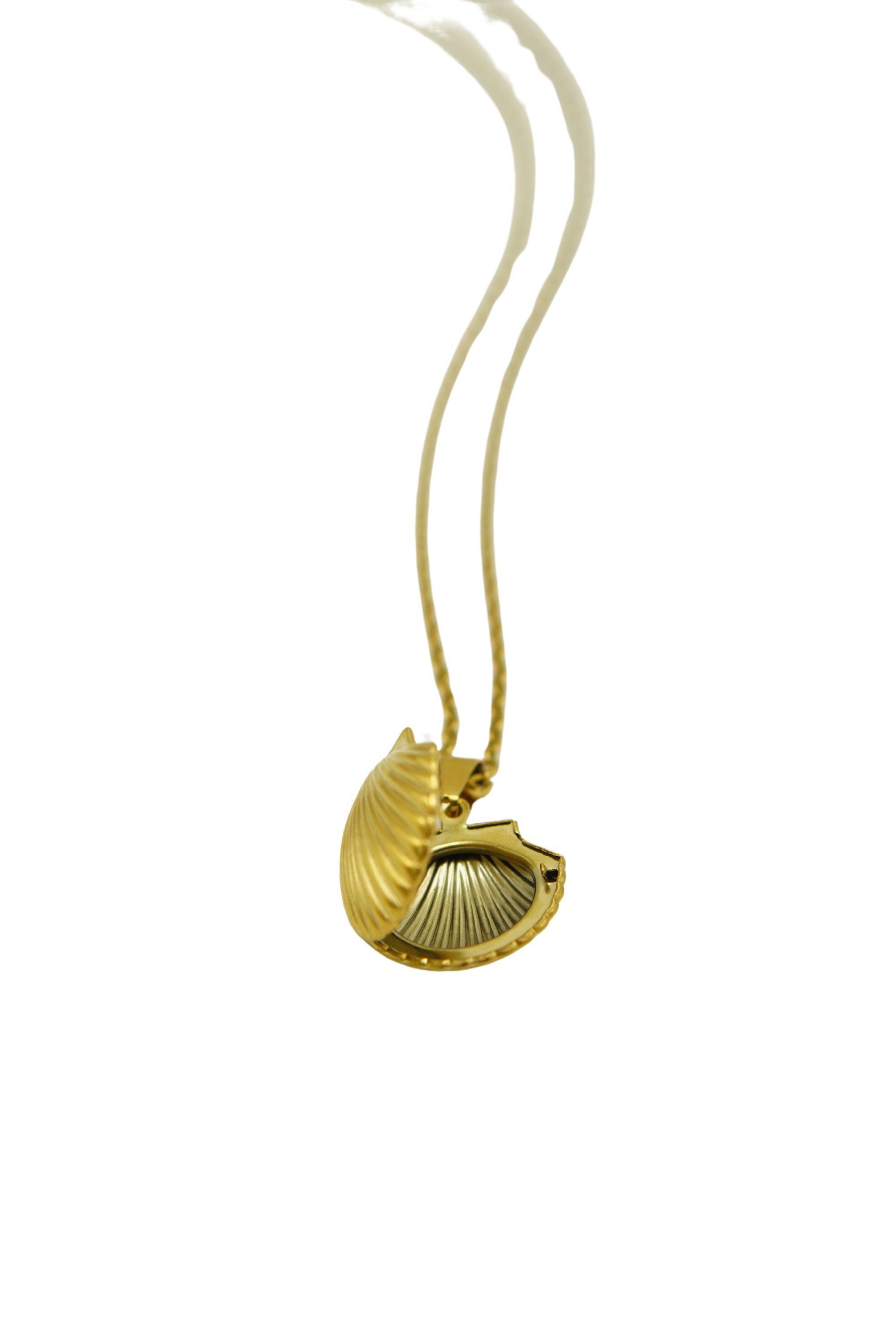 Colgante Relicario Ostra caracola Guardafoto Chapado En Oro 18-2