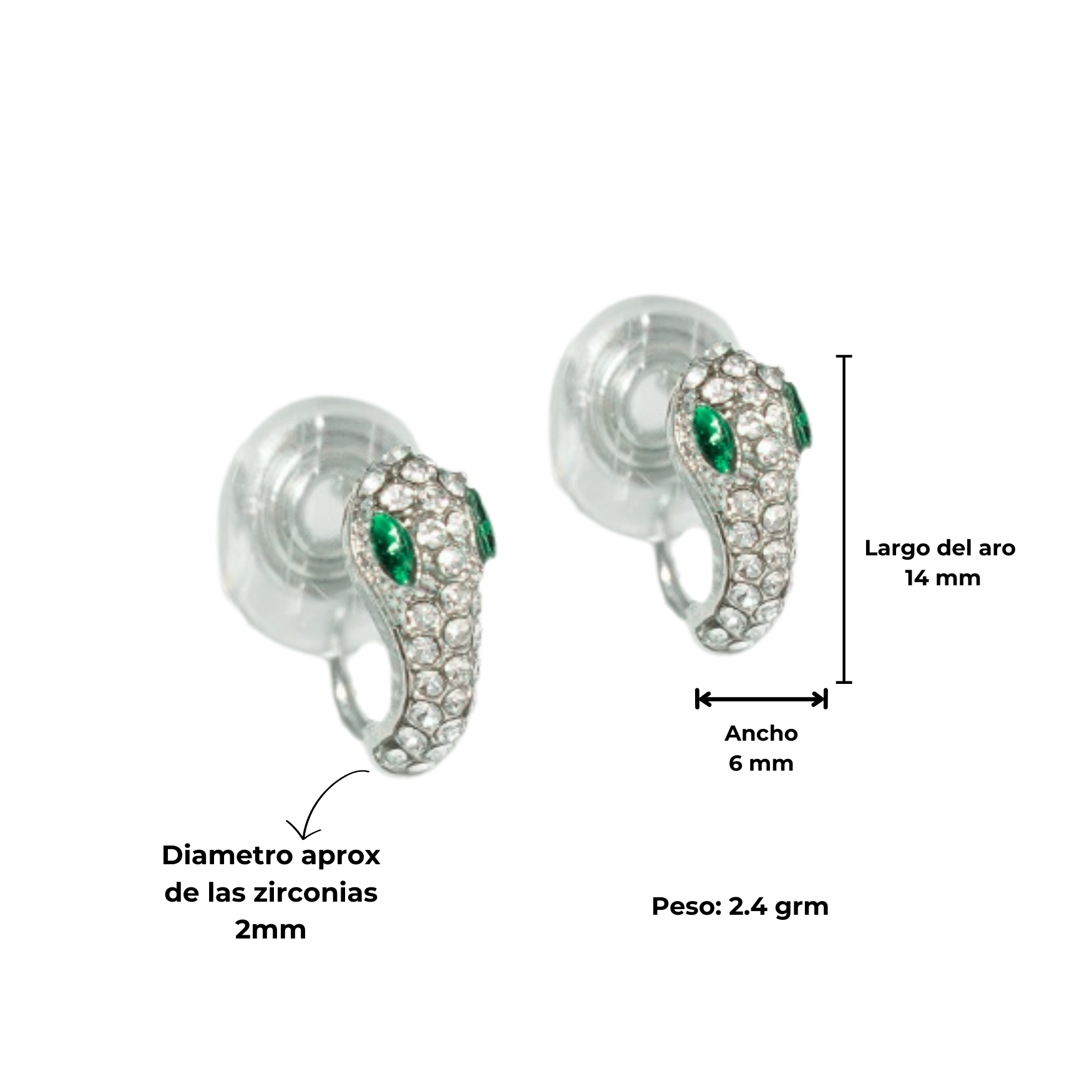 Aros sin perforacion serpiente Cleo clip zirconias verdes-1