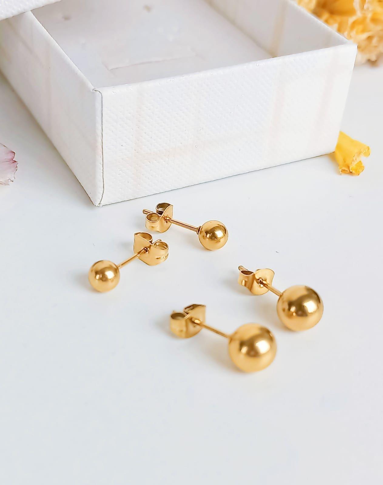 Pack De Aros Piercing Esferas 5mm + 7mm Chapadas En Oro 18k-3