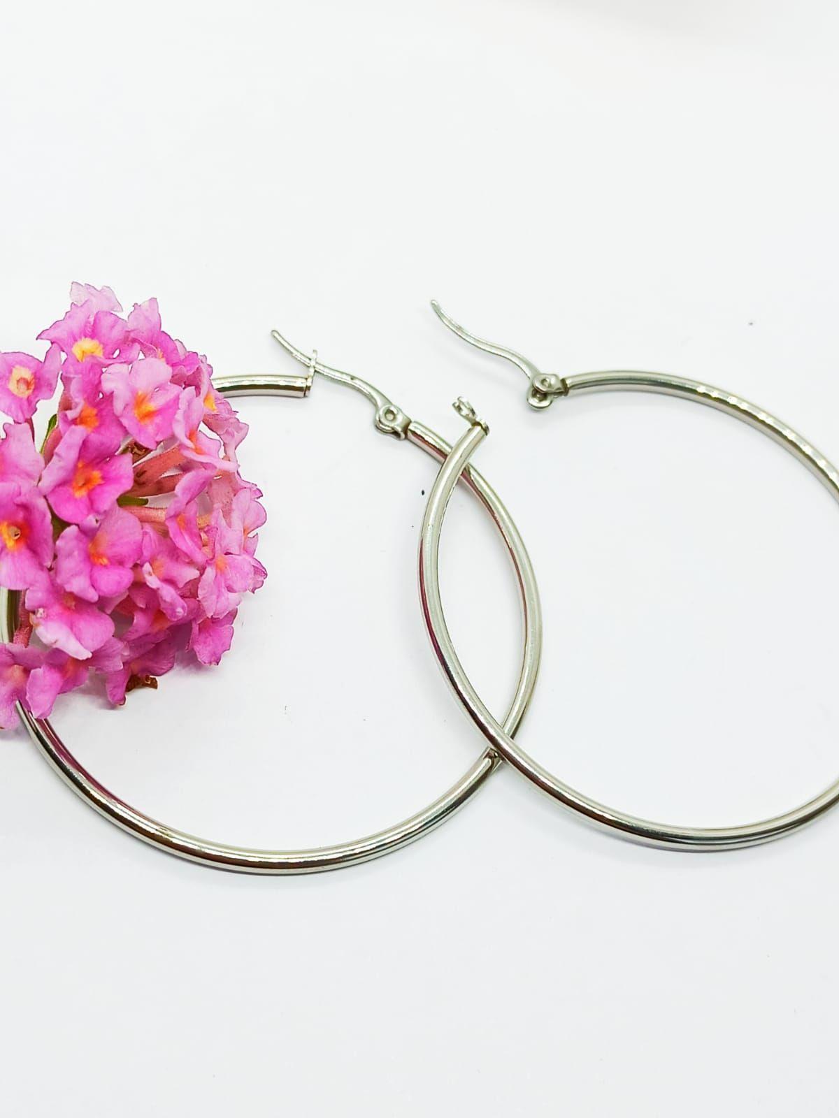 Argollas clásicas hoop plateadas 45 Mm hipoalergénicas-5