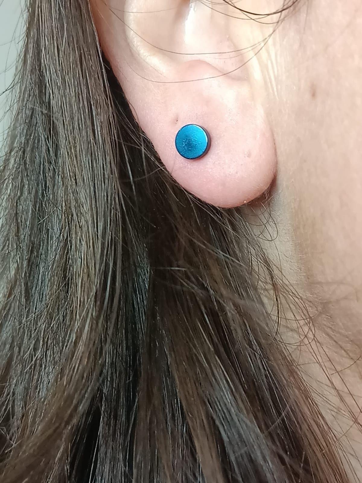 Aros Aretes Punk Rock Acero Moda 6mm Juvenil Azul Barbell-5