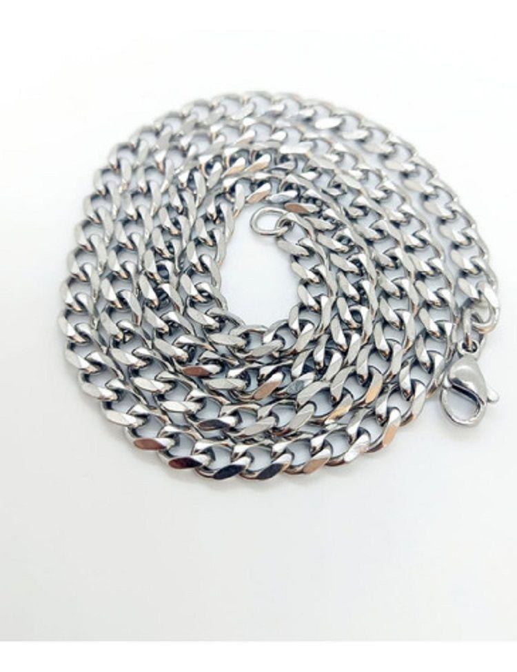 Cadena de eslabones plateada estilo cubana grumet 5mm 60cm largo-2