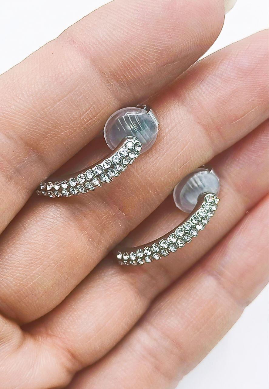Aros Sin Perforacion Argollas Finas Zirconios Bañado Plata-4